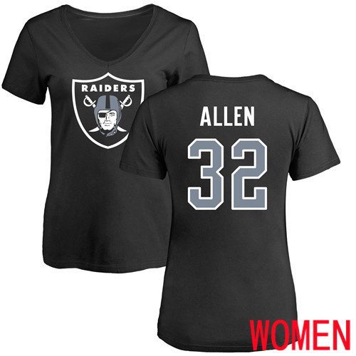 Oakland Raiders Black Women Marcus Allen Name and Number Logo NFL Football #32 T Shirt->women nfl jersey->Women Jersey